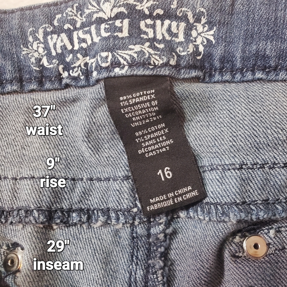 Paisley Sky Y2k Thick Stitch Embellished Pocket Jeans Skinny 37x29 Size 16 - Picture 4 of 4
